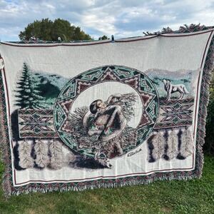 The Rug Barn Picturesque Tapestry Throw‎ Blanket Shawl Dancer Wolf Southwestern